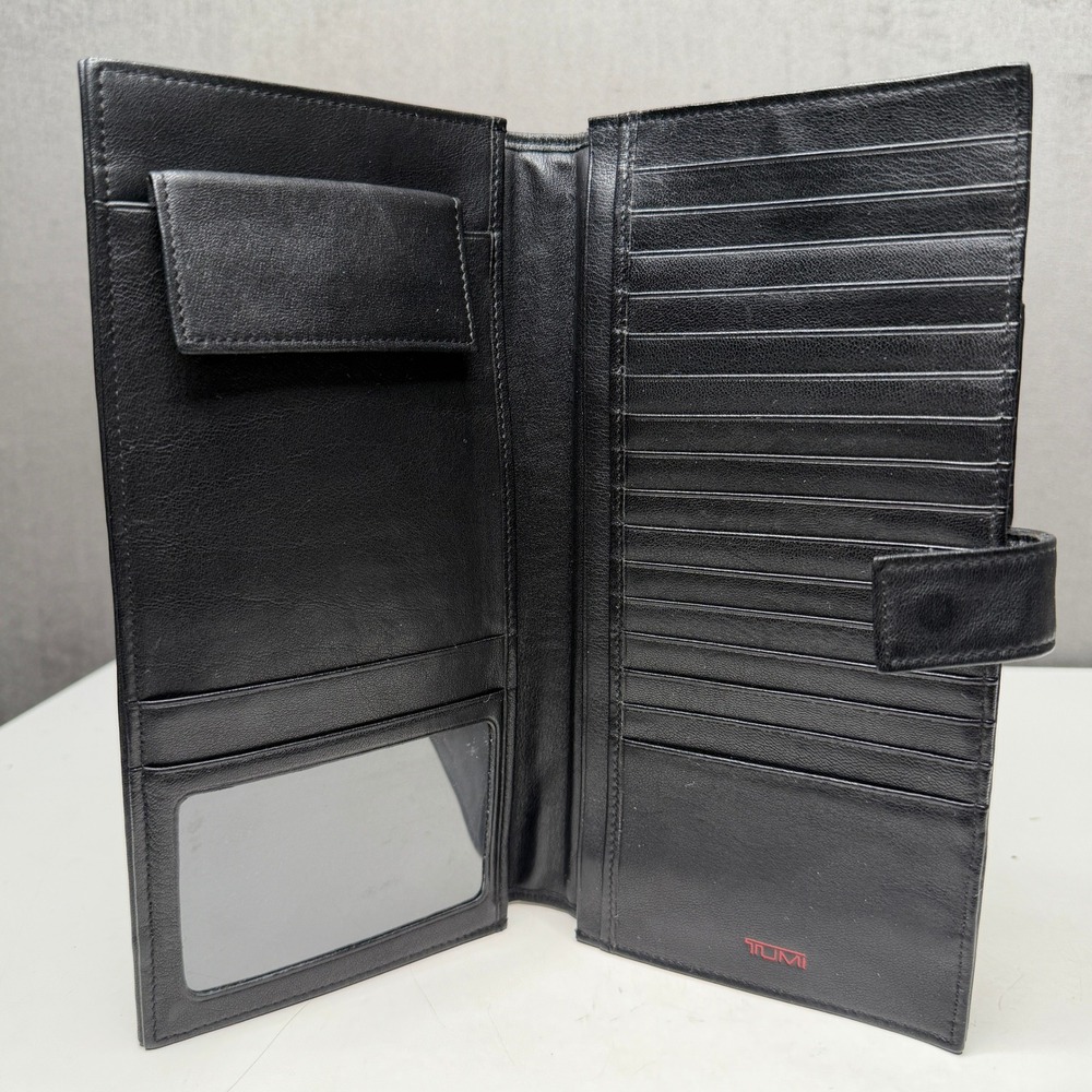 TUMI Black Leather Ultimate Travel Organizer Passport Long Wallet 6x4.5" Luxury
